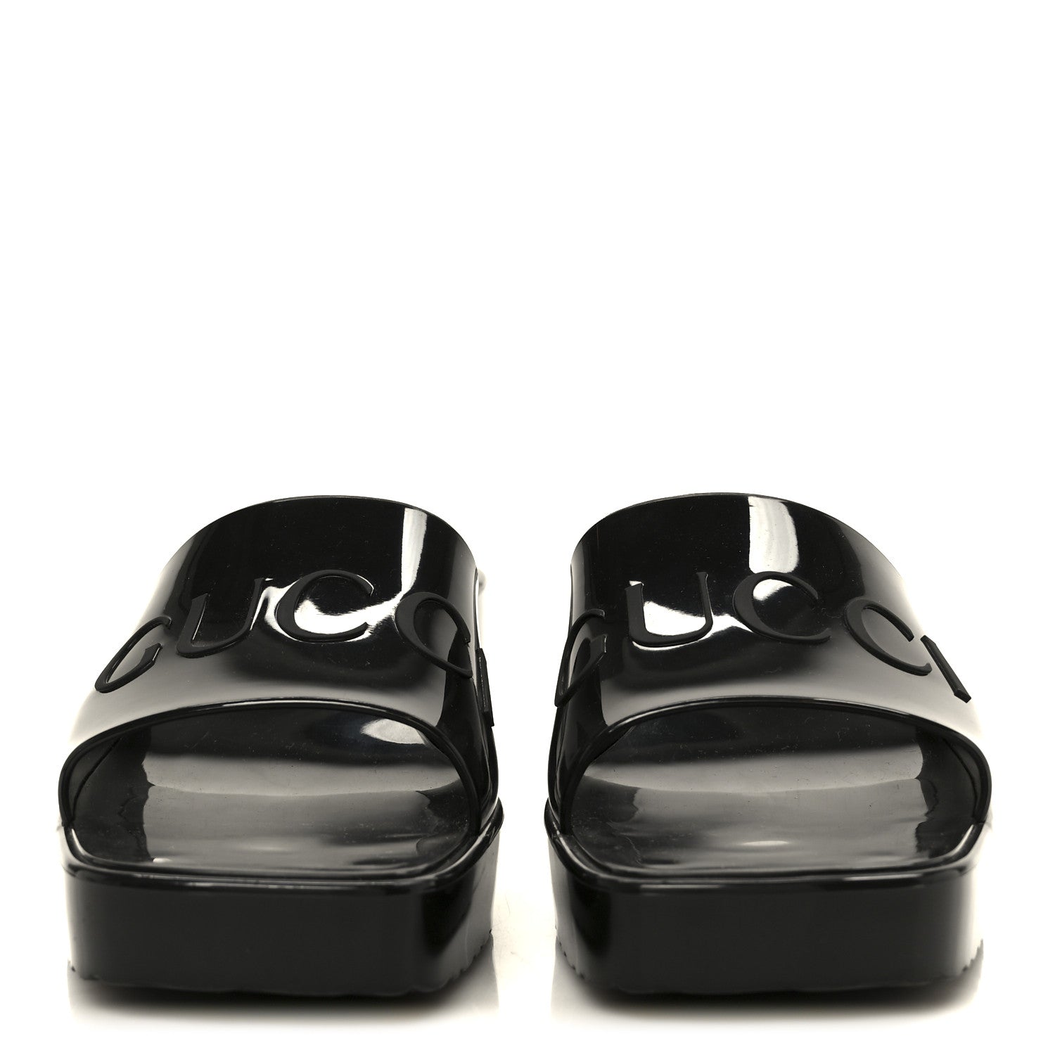Gucci Rubber Gucci Logo Womens Platform 20/60mm Slide Sandals 38 Black 3 of 10
