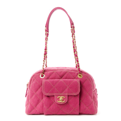 Chanel Washed Denim Quilted Bowling Bag Fuchsia 1 of 11
