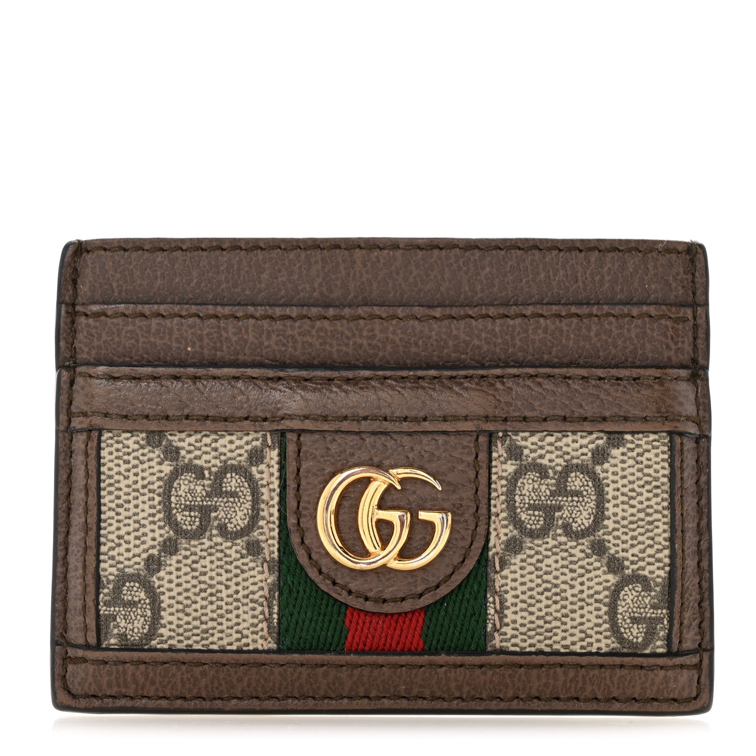 Gucci GG Supreme Monogram Textured Dollar Calfskin Ophidia Card Holder Beige Ebony New Acero 1 of 11