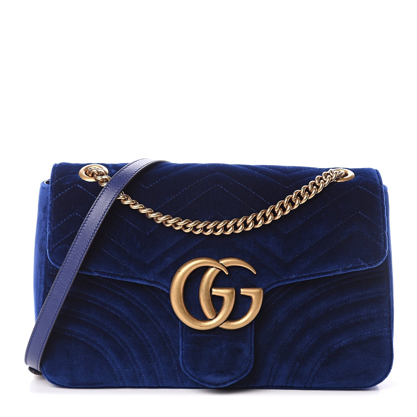 Velvet Matelasse Medium GG Marmont Shoulder Bag Cobalt Blue