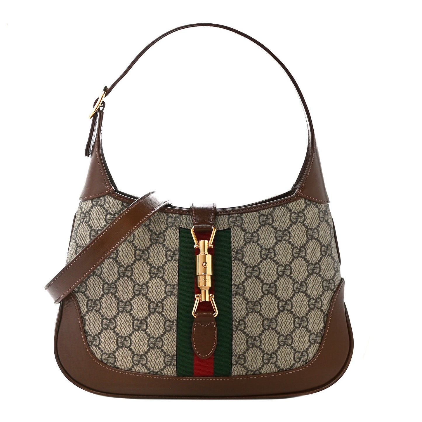 GG Supreme Monogram Azalea Calfskin Web Small Jackie 1961 Hobo Beige Ebony Brown Sugar