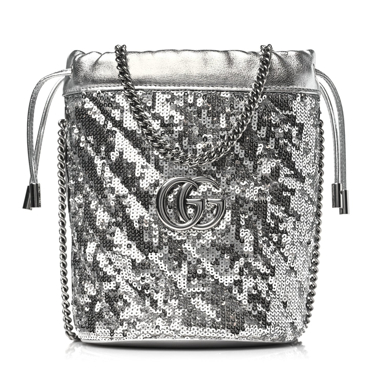 Sequin Mini GG Marmont 2.0 Bucket Bag Silver