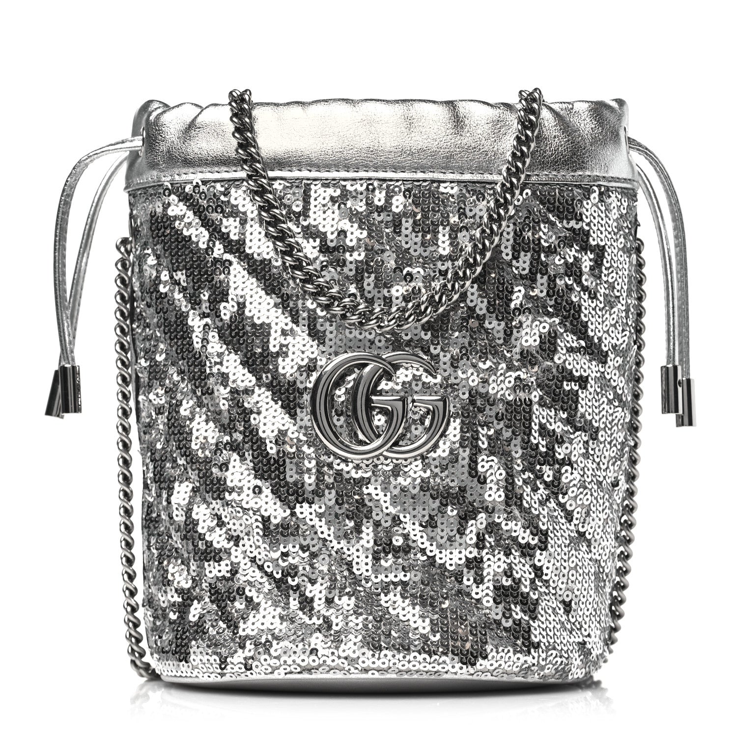 Gucci Sequin Mini GG Marmont 2.0 Bucket Bag Silver 1 of 10