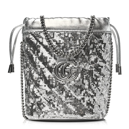 Gucci Sequin Mini GG Marmont 2.0 Bucket Bag Silver 1 of 10
