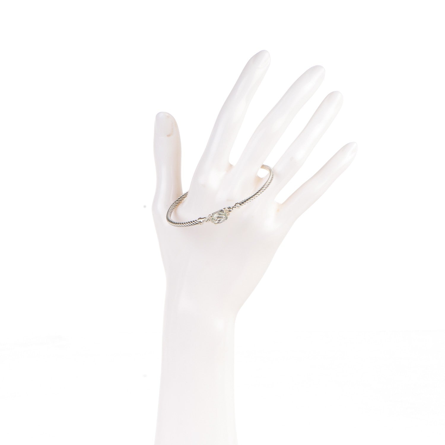 David Yurman Sterling Silver Diamond Prasiolite 3mm Petite Wheaton Bracelet 2 of 5