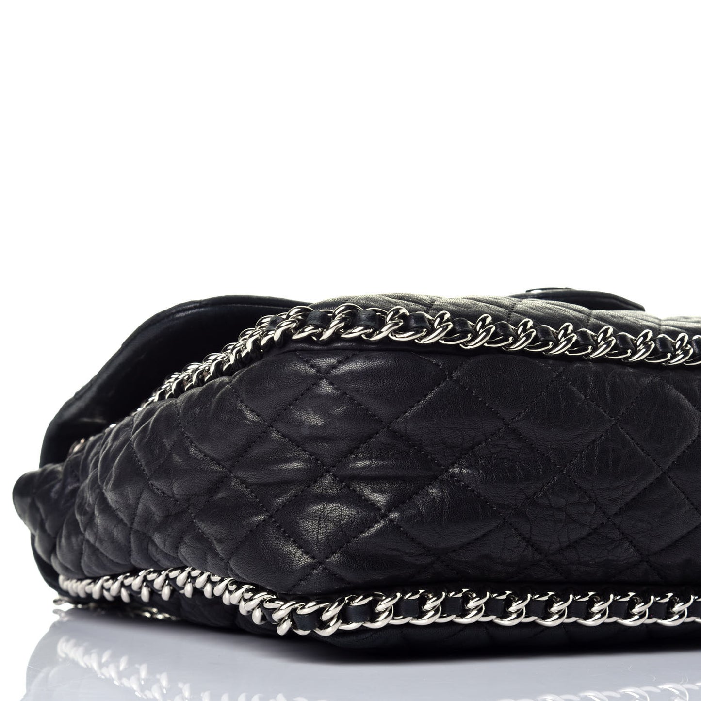 Washed Lambskin Quilted Maxi Chain Around Flap Black