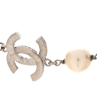 Chanel Metal Pearl Crystal Bead CC Long Necklace Black Silver 7 of 7