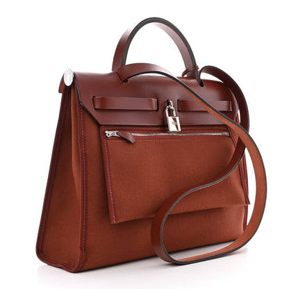 Hermes Military Toile Vache Hunter Herbag Zip 31 PM Rouge H 4 of 14