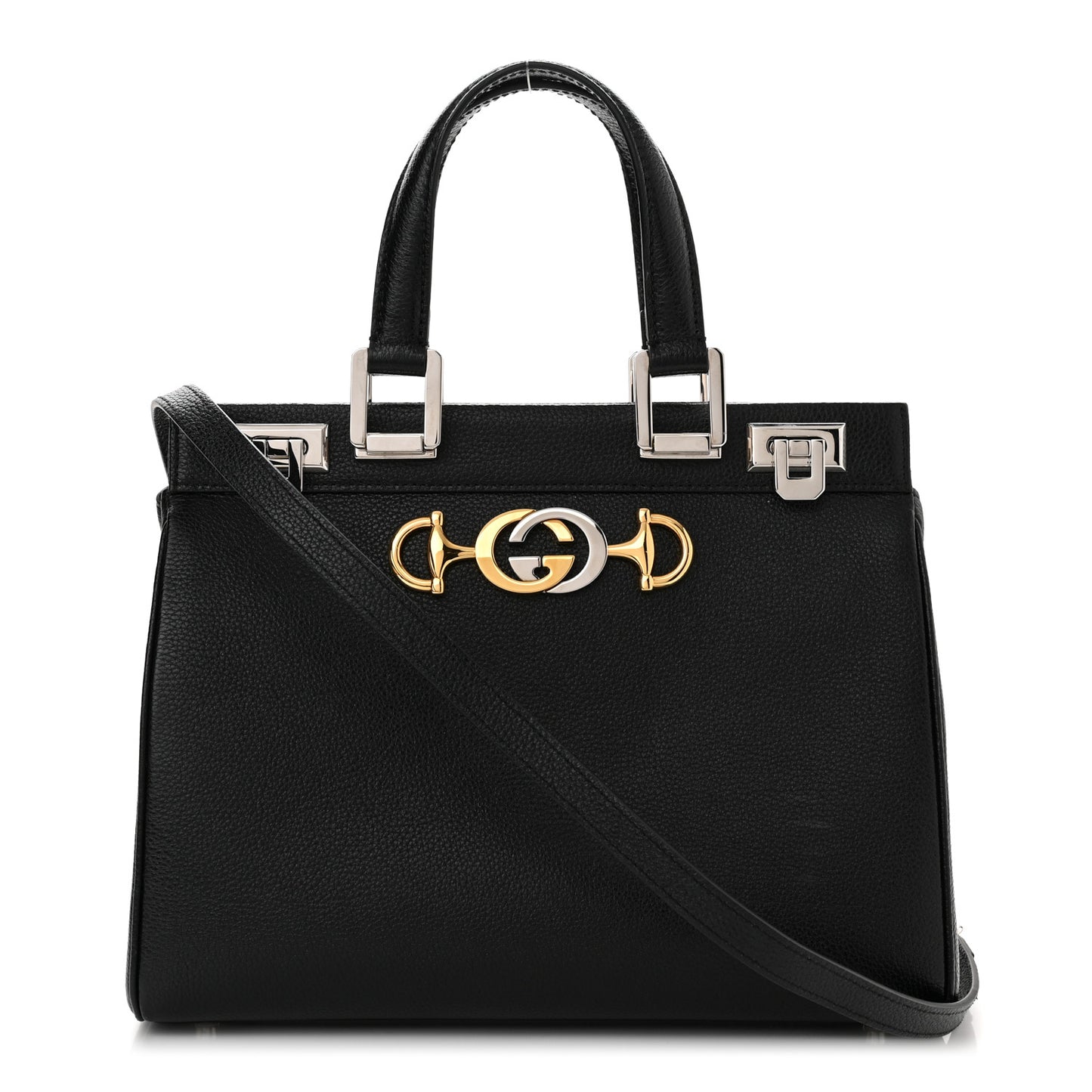 Grainy Calfskin Small Zumi Top Handle Bag Black