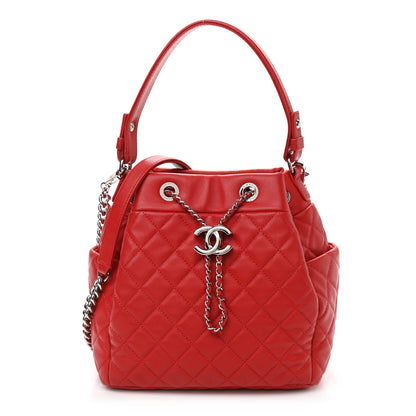 Chanel Lambskin Quilted Small CC Chain Drawstring Bucket Bag Red 1 of 10