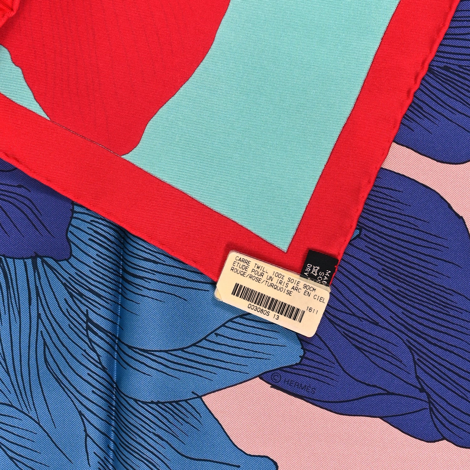 Hermes Silk Etude Pour Un Iris Arc En Ciel Scarf 90 Rouge Rose Turquoise 3 of 4