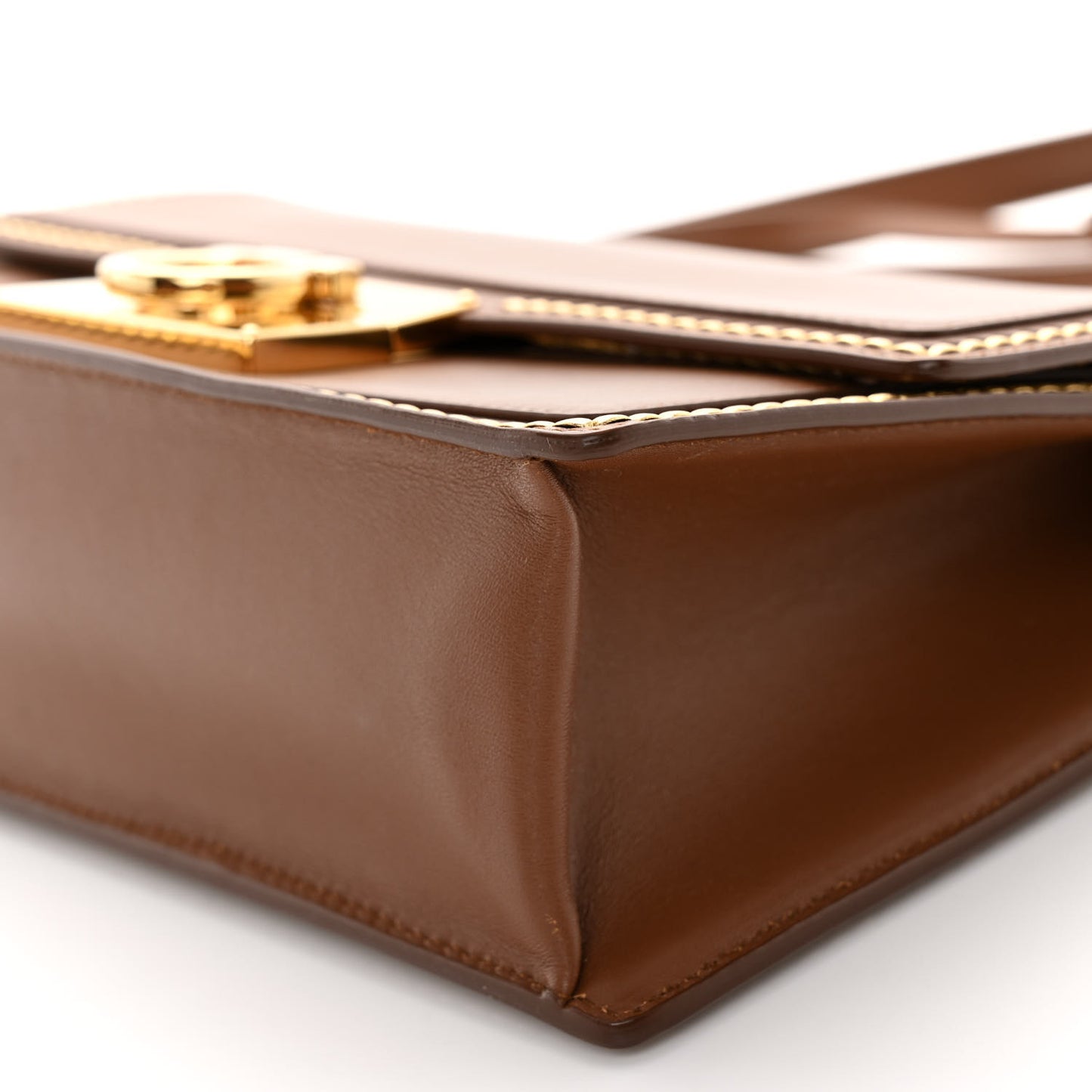 Smooth Calfskin Stitched Aileen Gancio Lock Shoulder Bag Brown
