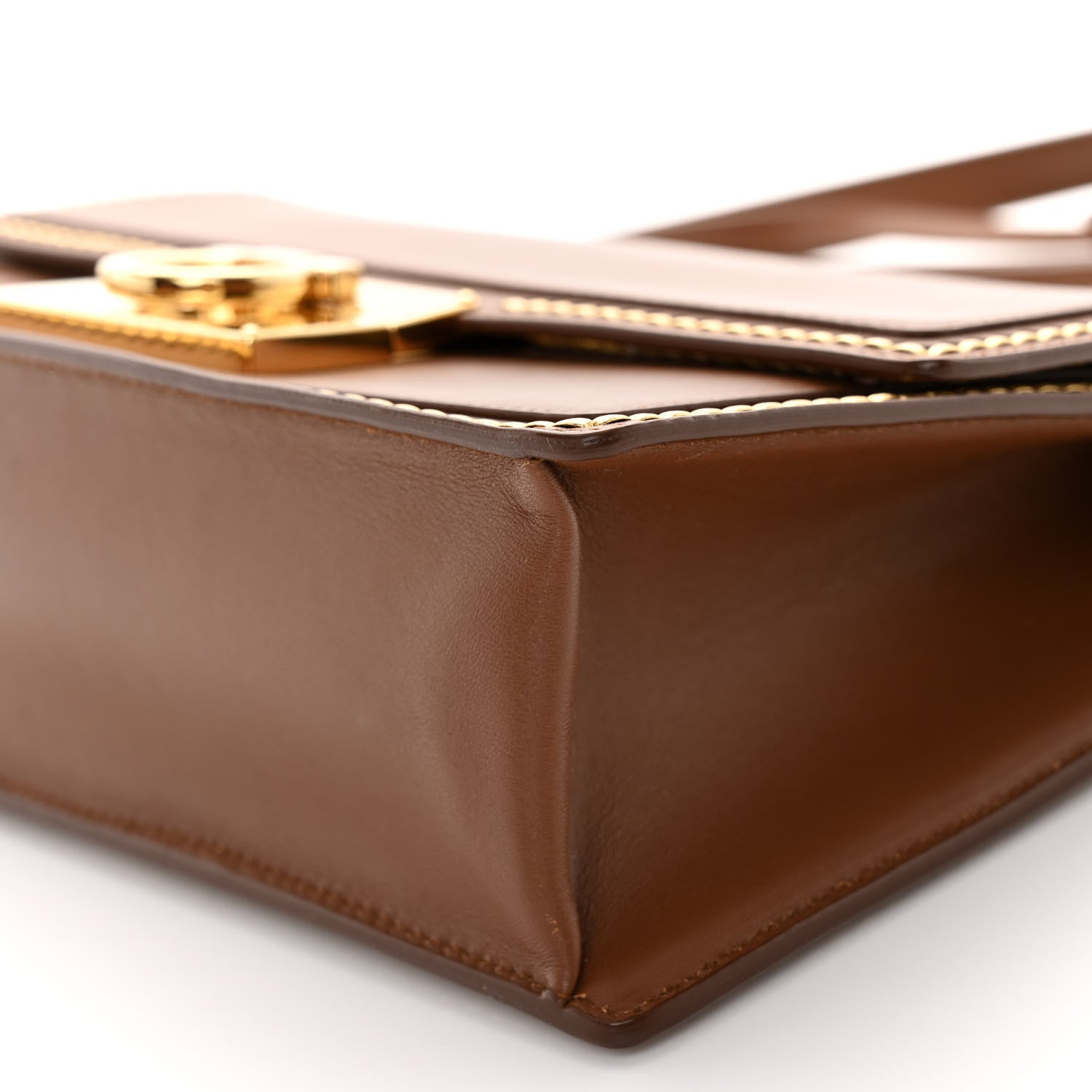 Salvatore Ferragamo Smooth Calfskin Stitched Aileen Gancio Lock Shoulder Bag Brown 9 of 11
