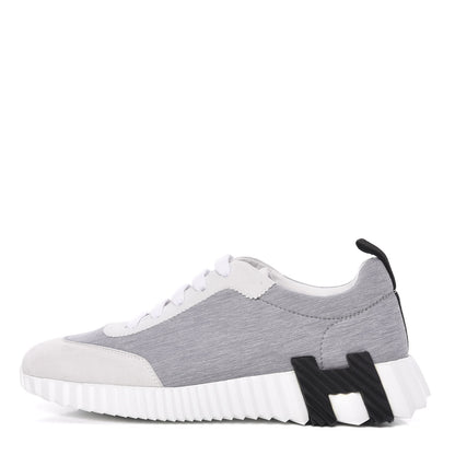 Hermes Technical Canvas Suede Goatskin Bouncing Sneakers 37 Gris White 1 of 8