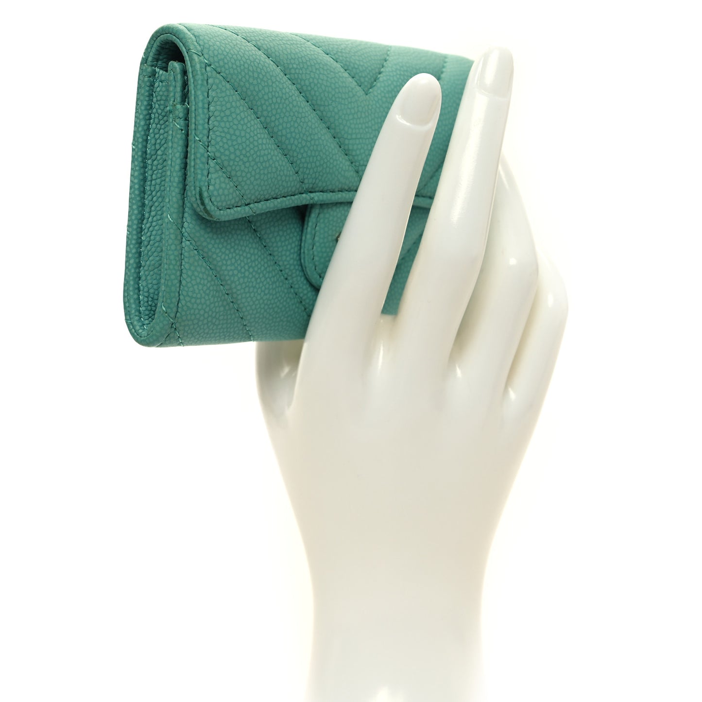 Caviar Flat Chevron Quilted Flap Card Holder Green