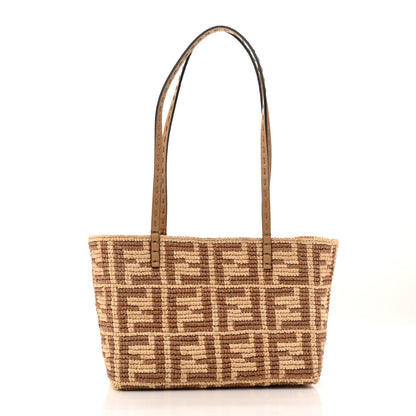 Fendi Raffia Cuoio Romano FF Crochet Small Roll Shopper Natural Dark Honey 3 of 13