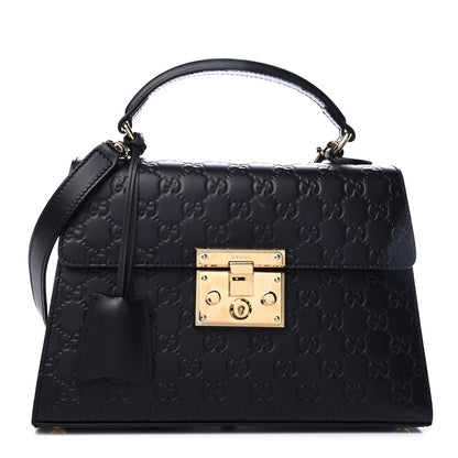 Gucci Guccissima Signature Small Padlock Top Handle Bag Black 1 of 4