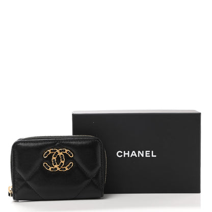 Chanel Shiny Goatskin Quilted Chanel 19 Zip Around Coin Purse Wallet Black 8 of 8