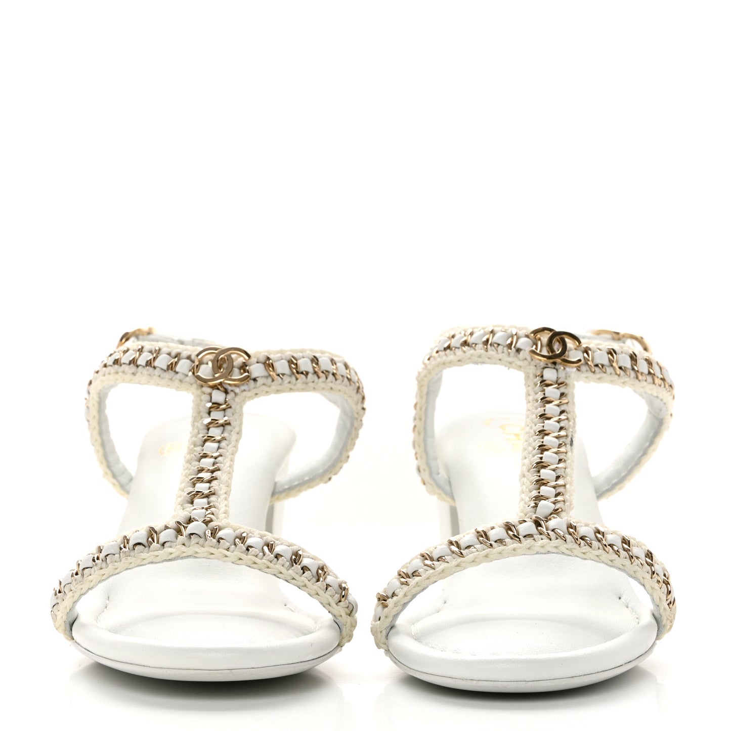 Lambskin CC Chain Braided Sandals 37 White