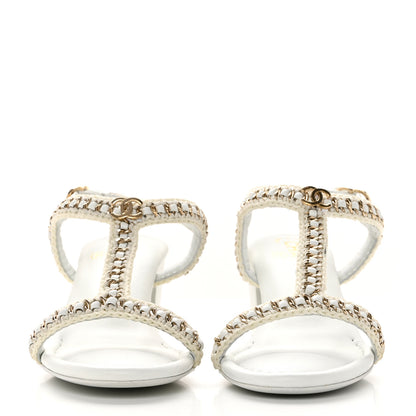 Chanel Lambskin CC Chain Braided Sandals 37 White 2 of 11