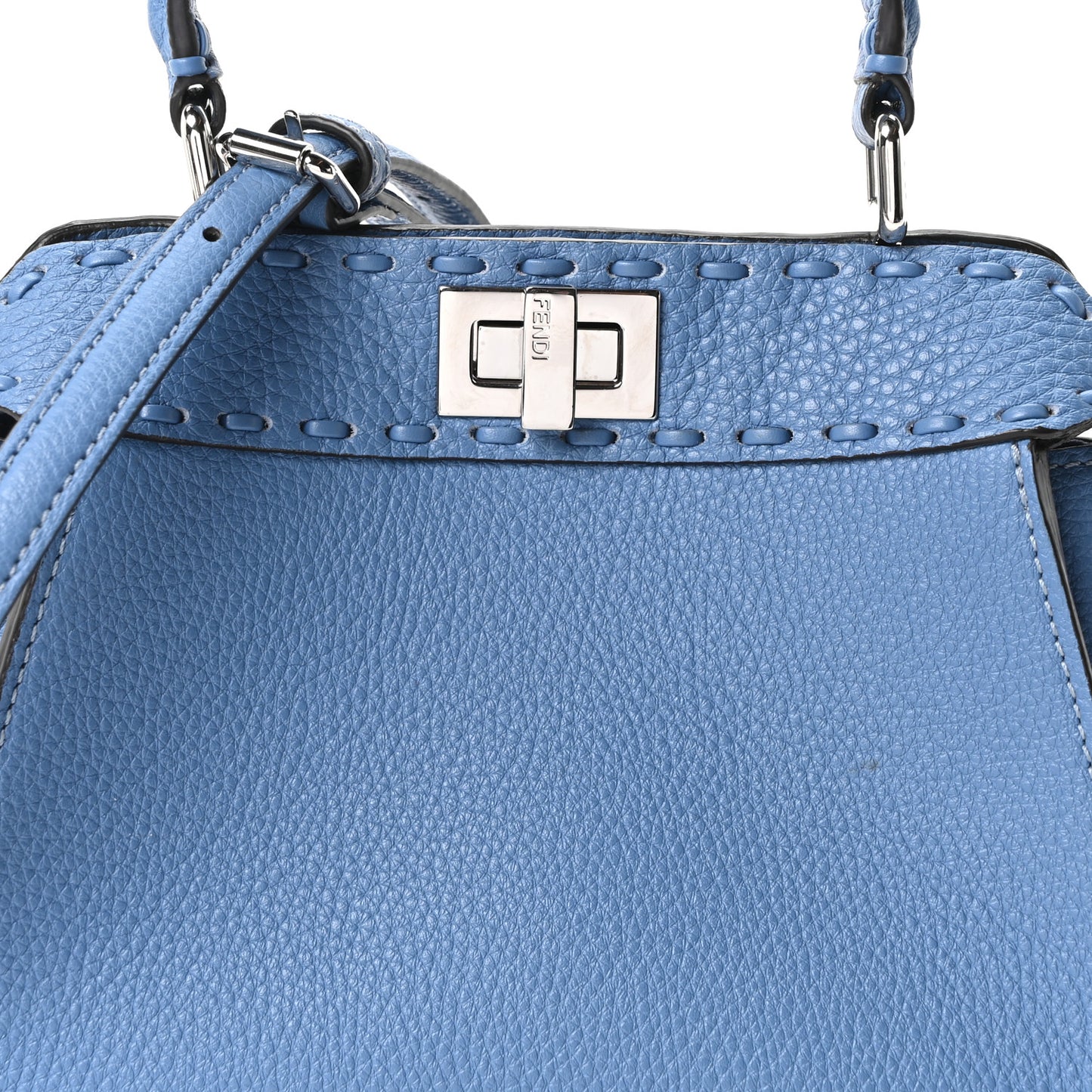 Cuoio Romano Selleria Macro Stitchings Mini Peekaboo Iconic Satchel Argento Blue