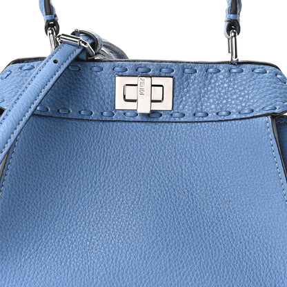 Fendi Cuoio Romano Selleria Macro Stitchings Mini Peekaboo Iconic Satchel Argento Blue 7 of 9
