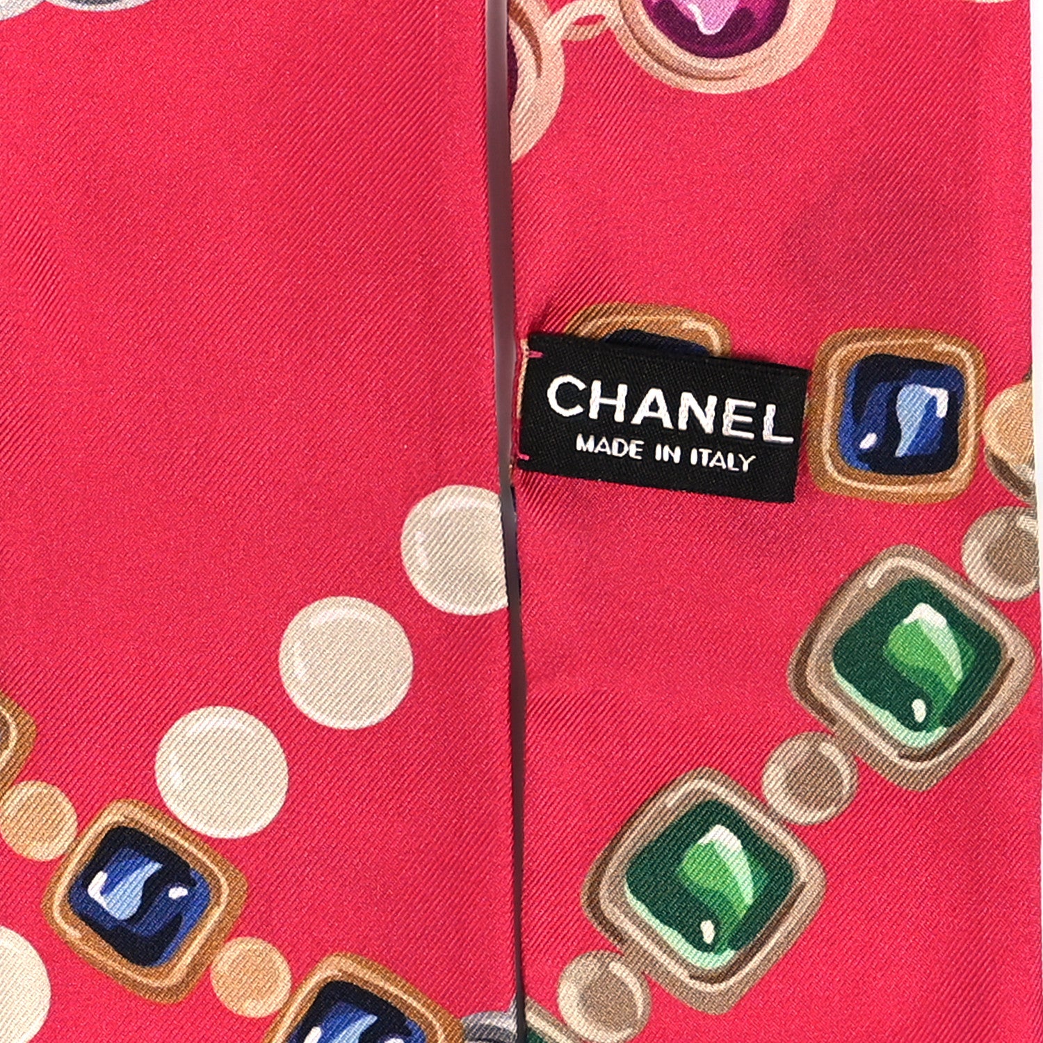 Chanel Silk Pearl CC Chain Slim Bandeau Scarf Red 3 of 4