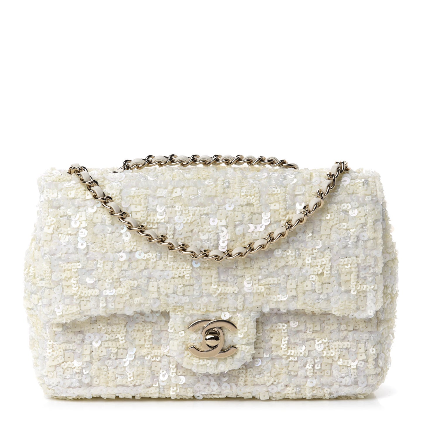 Sequin Mini Rectangular Flap White