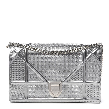 Christian Dior Metallic Patent Micro-Cannage Diorama Wallet on Chain Pouch Silver 1 of 9