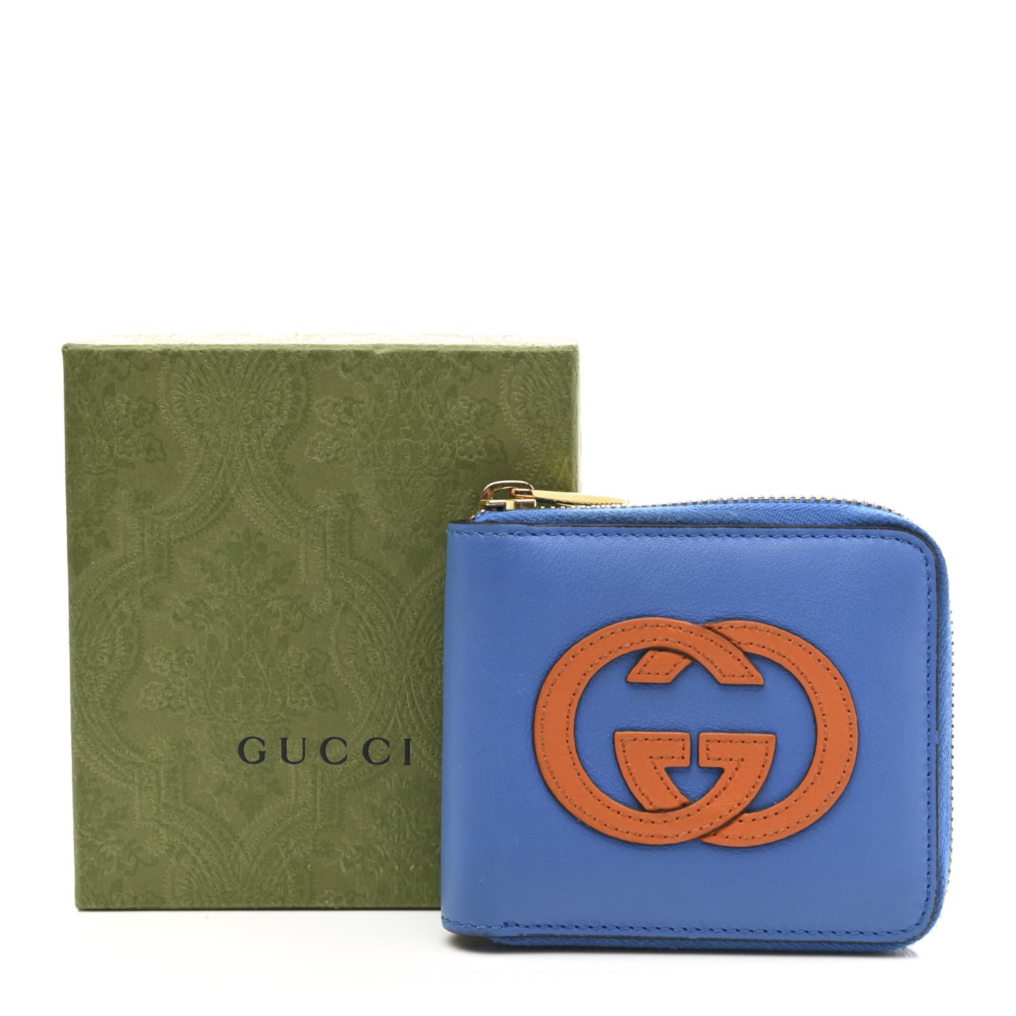 Vitello Eclipse Interlocking G Zip Around Card Case Wallet Bright Splash Carrot Orange