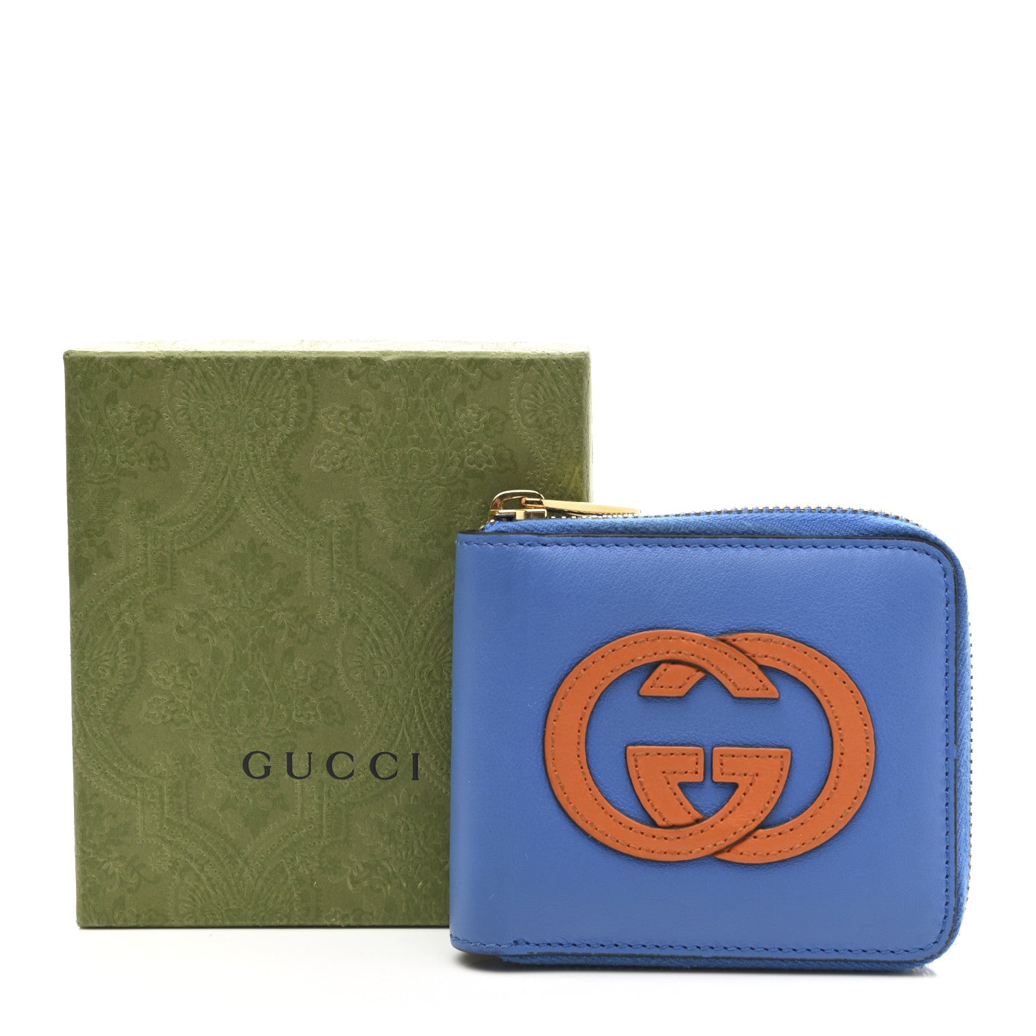 Gucci Vitello Eclipse Interlocking G Zip Around Card Case Wallet Bright Splash Carrot Orange 10 of 10