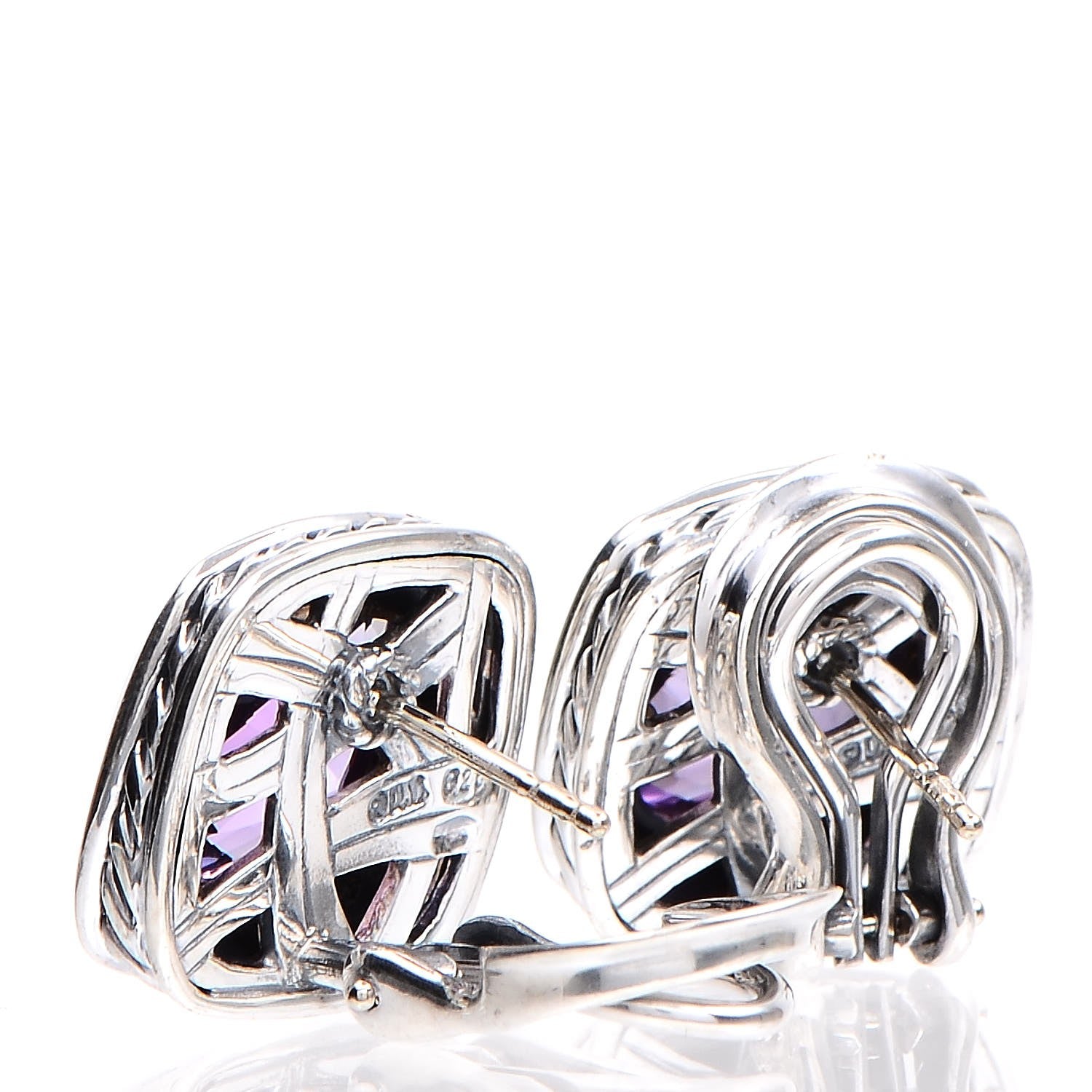 David Yurman Sterling Silver Amethyst Diamond 11mm Albion Earrings 4 of 4