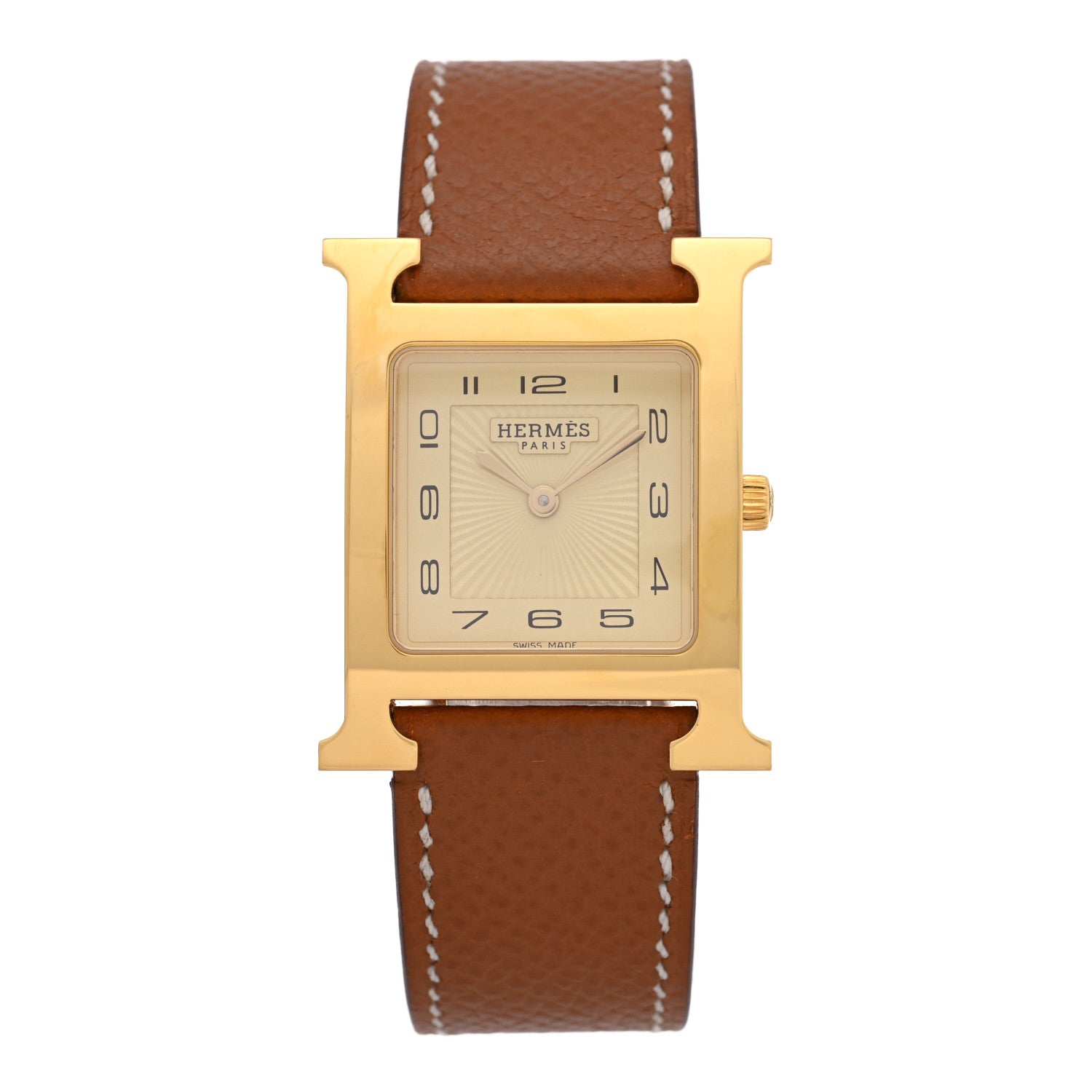 Hermes Stainless Steel Epsom 26mm Heure H Hour Quartz Watch Gold 1 of 4