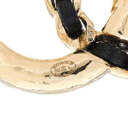 Chanel Pearl Lambskin Chain CC Stud Earrings Gold Black 4 of 5