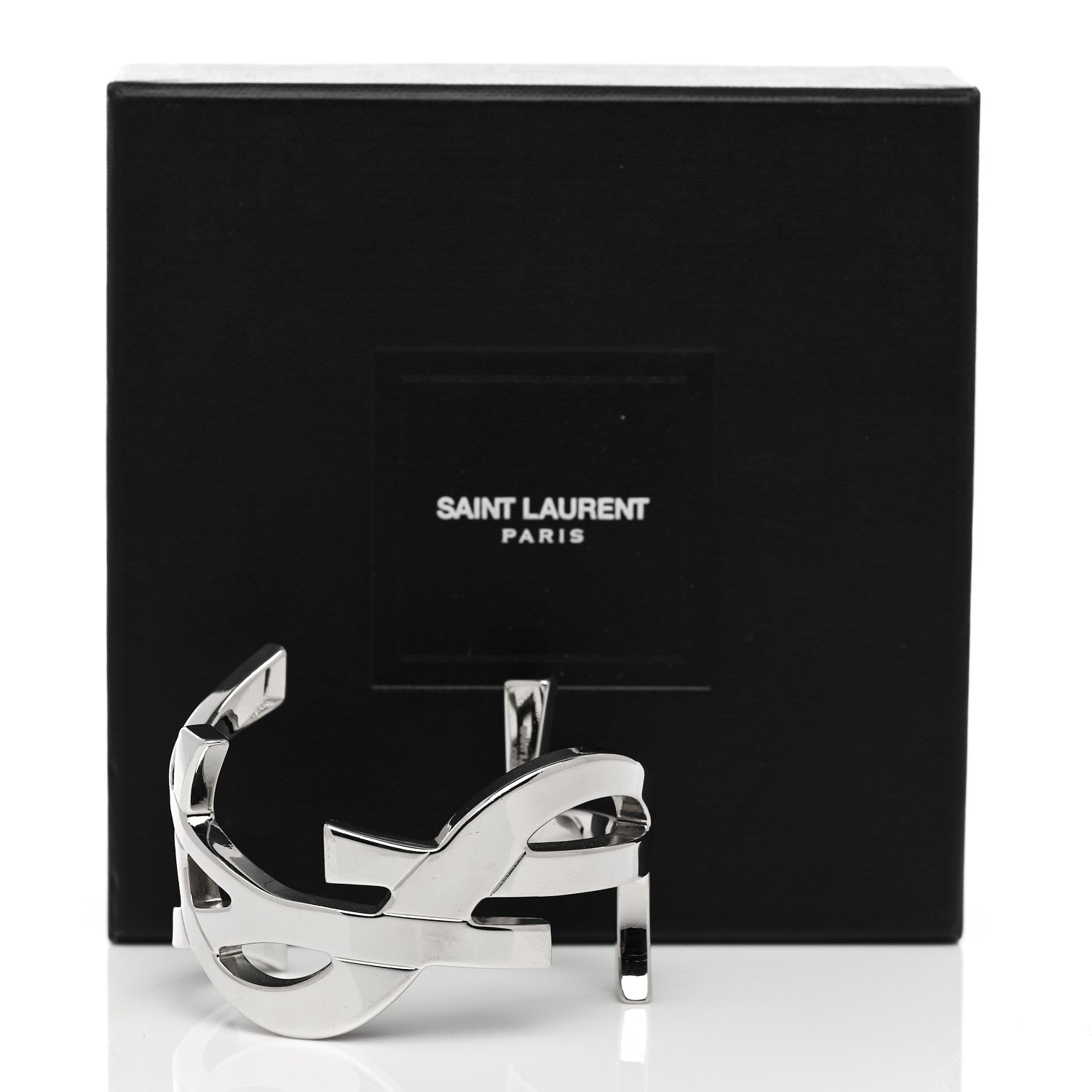 Saint Laurent Brass Monogram Cuff Bracelet Palladium 5 of 5