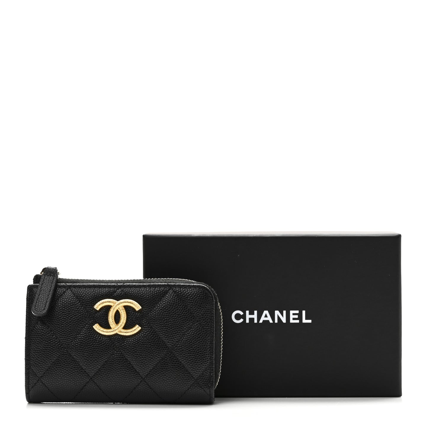 Caviar Quilted Zipped Key Holder Case Black