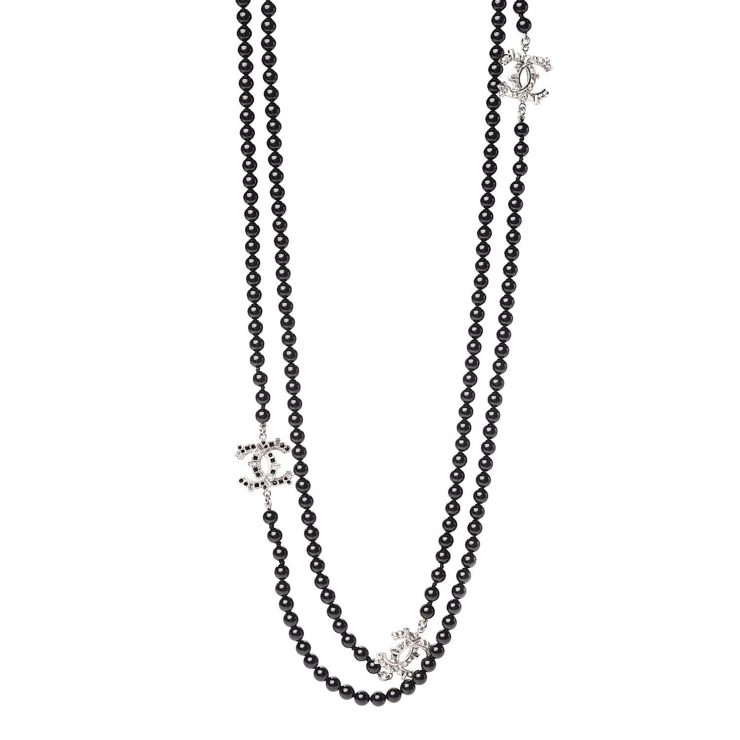 Ruthenium Crystal Baguette Pearl Beaded CC Long Necklace Black