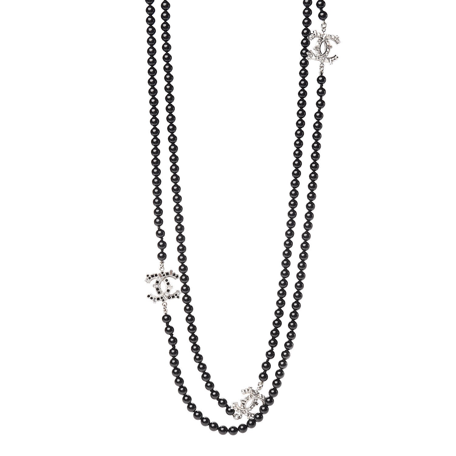 Chanel Ruthenium Crystal Baguette Pearl Beaded CC Long Necklace Black 1 of 5