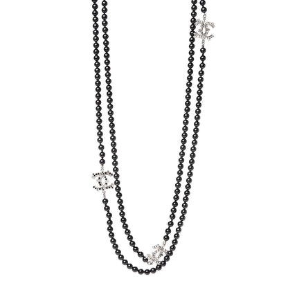 Chanel Ruthenium Crystal Baguette Pearl Beaded CC Long Necklace Black 1 of 5