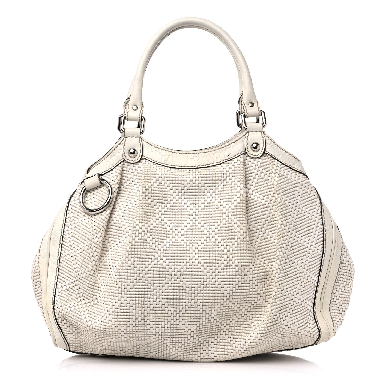 Gucci Woven Raffia Diamante Medium Sukey Tote White 1 of 18