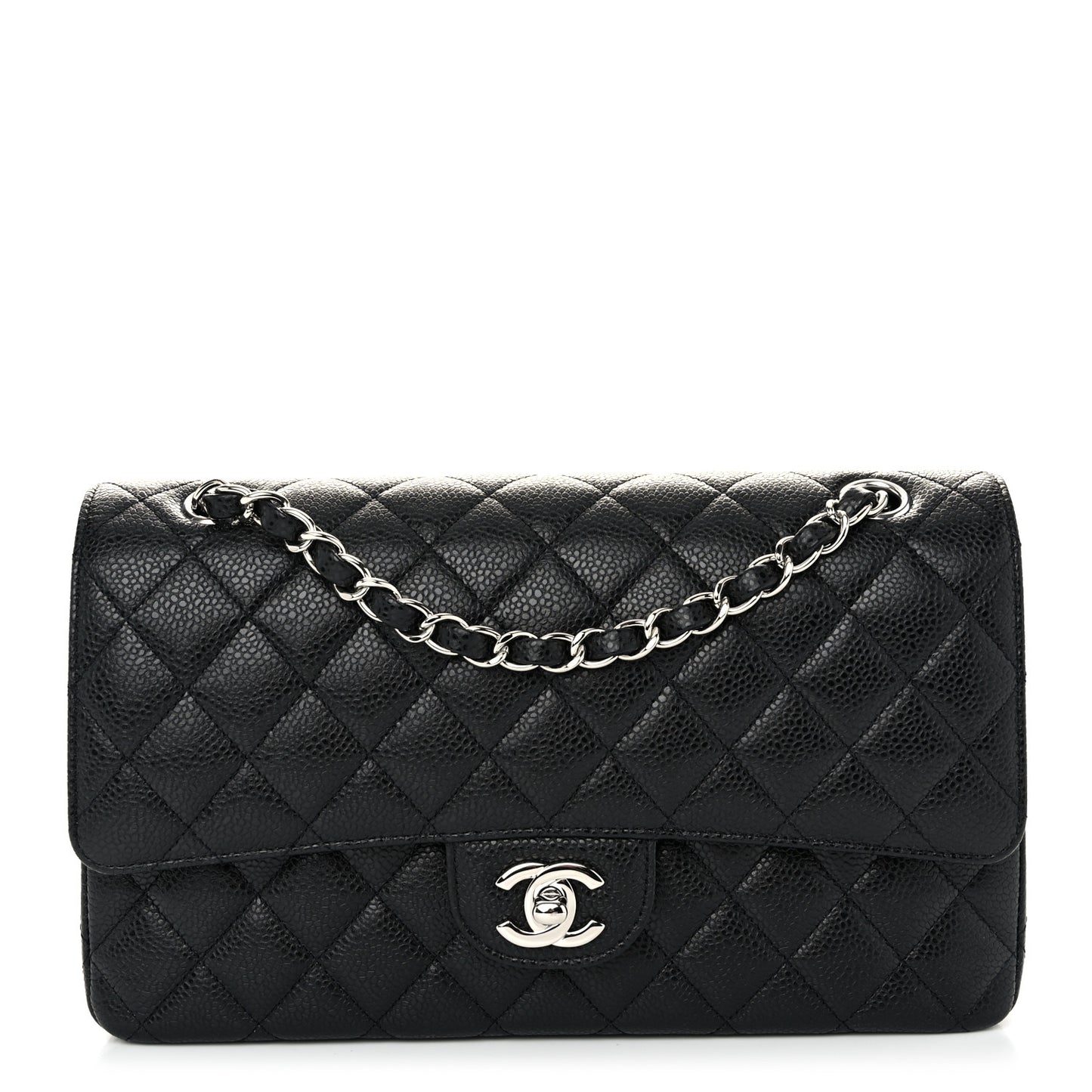 Caviar Quilted Medium Double Flap Black