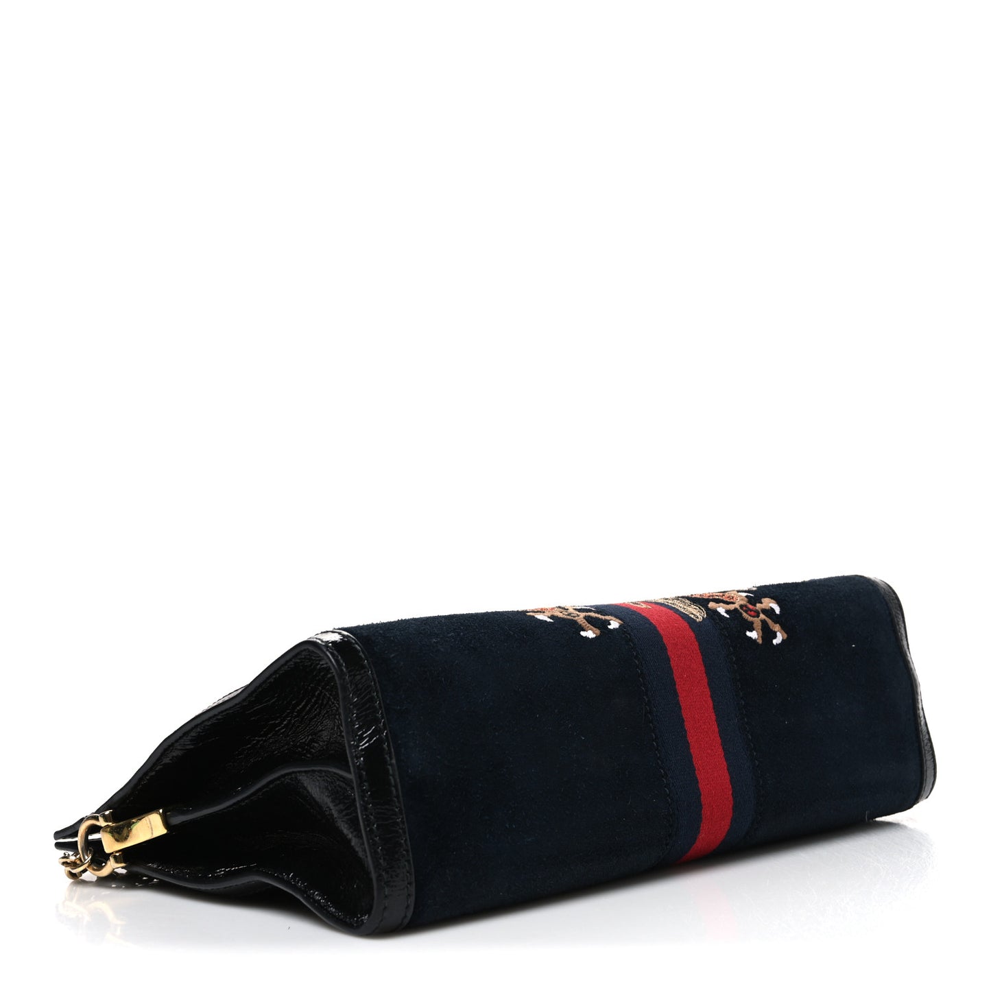 Suede Patent Web Dragon Embroidered Medium Ophidia Chain Shoulder Bag Blue Multicolor Black