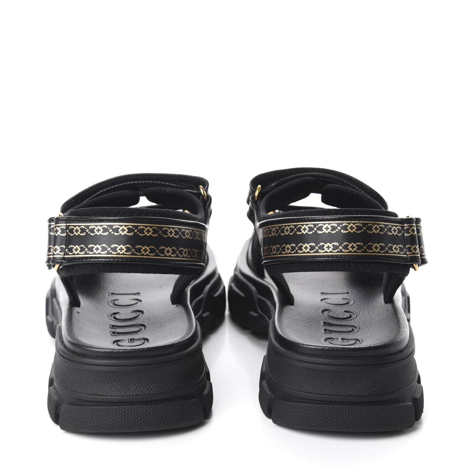 Gucci Nappa Mesh Chambre des Squelettes Mens Aguru Sandals 9 Black Gold 5 of 9
