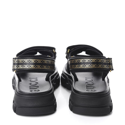 Gucci Nappa Mesh Chambre des Squelettes Mens Aguru Sandals 9 Black Gold 5 of 9