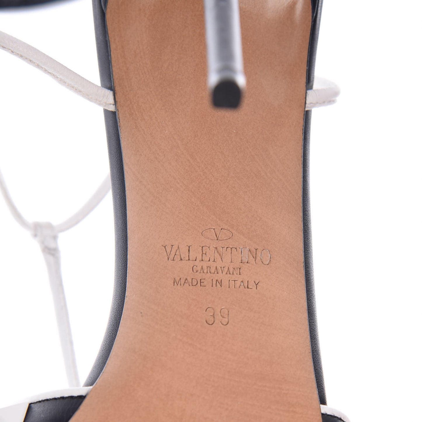 Calfskin Free Rockstud Ankle T-Strap 105mm Sandals 39 Black Optic White