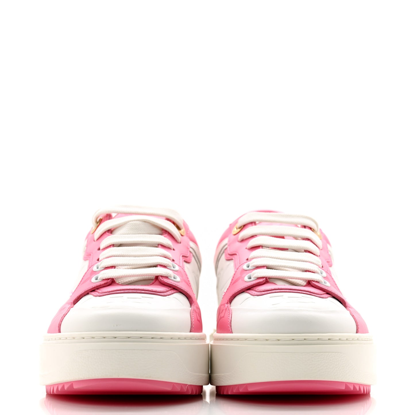 Lambskin Embossed Monogram Time Out Sneakers 37.5 White Pink
