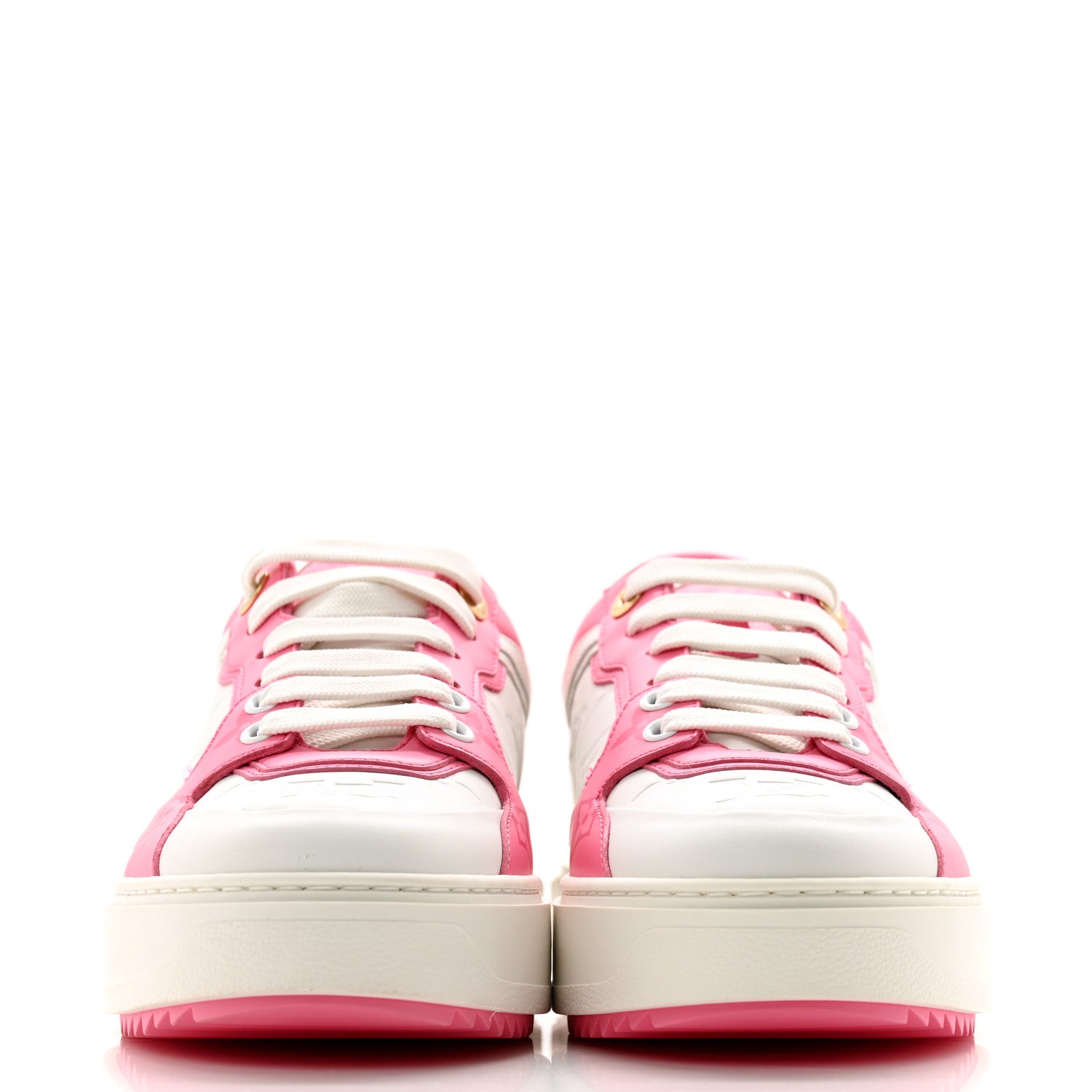 Louis Vuitton Lambskin Embossed Monogram Time Out Sneakers 37.5 White Pink 2 of 10