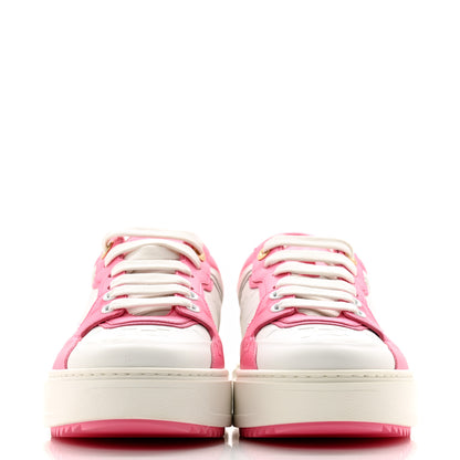 Louis Vuitton Lambskin Embossed Monogram Time Out Sneakers 37.5 White Pink 2 of 10