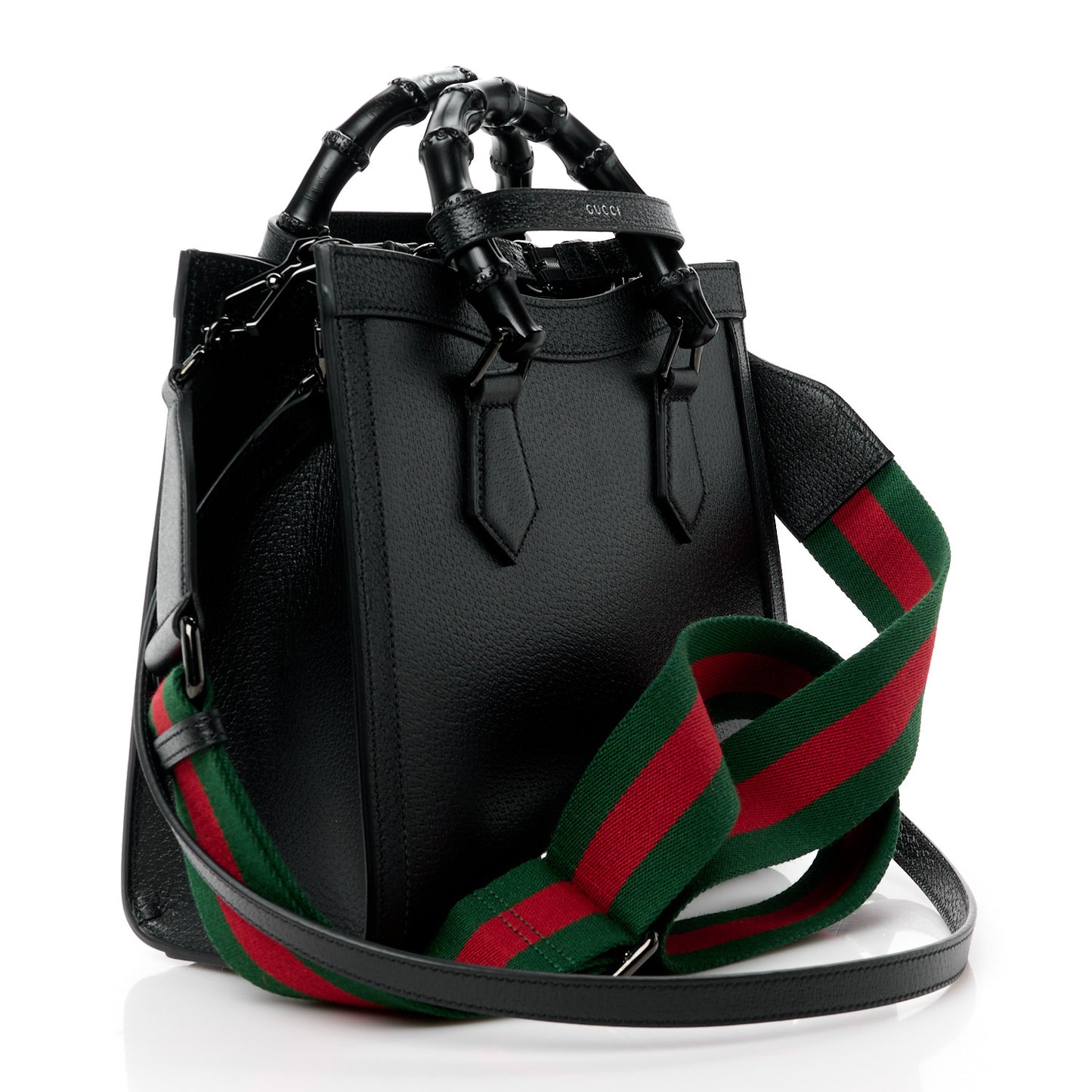 Textured Dollar Calfskin Web Monochrome Small Diana Tote Bag Black