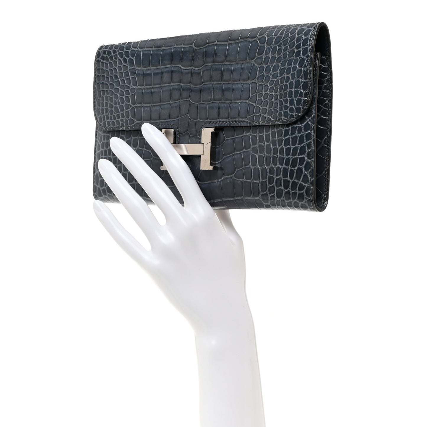 Shiny Alligator Constance Long Wallet Blue Jean